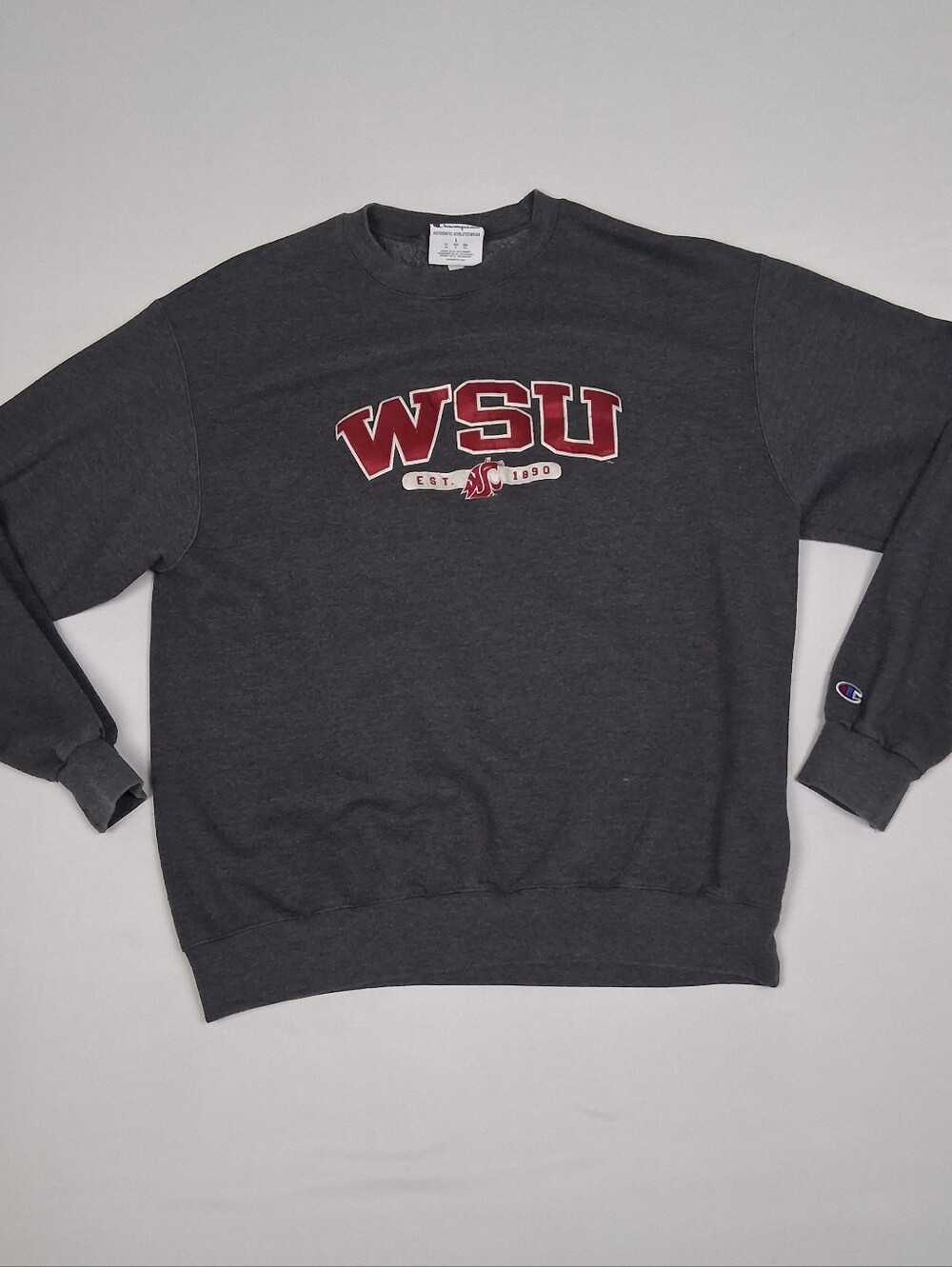 Champion Washington State Cougars WSU Stitch Crew Neck Sweatshirt Mens Lg Grey